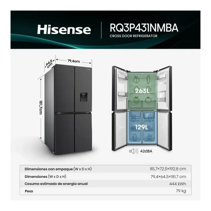 REFRIGERADORA FRENCH DOOR 14P³ INVERTER CON DISPENSADOR DE AGUA RQ3P431NMBA